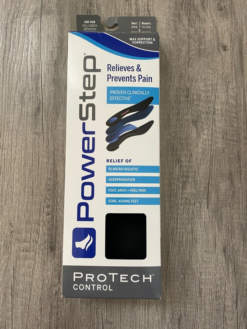 PowerStep ProTech Control Orthotic Insoles - White & Blue Packaging